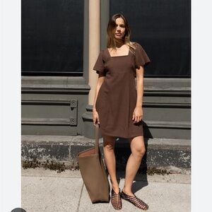 OAK + FORT Brown Square-Neck Mini Dress - Espresso Brown